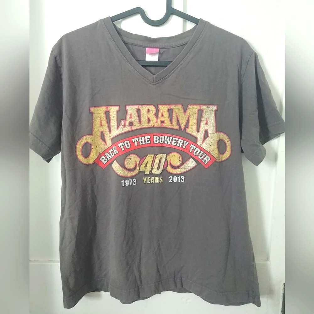Alabama Womens Country Band Concert V Neck Cropped Tee Sz Lrg Gray Brown Y2K (B)
